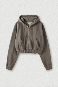 Women's zippered fleece cropped sweatshirt jacket