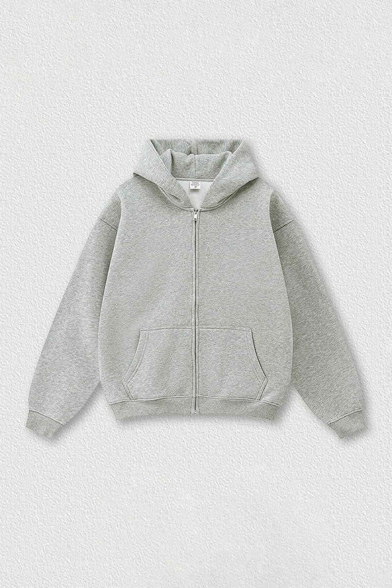 Loose-fitting hooded zip-up knitted cardigan jacket