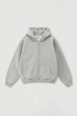Loose-fitting hooded zip-up knitted cardigan jacket
