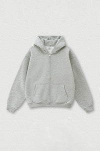 Loose-fitting hooded zip-up knitted cardigan jacket