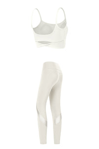 Women's Yoga Sets:Twist-Back Bra And Mesh Panel Leggings
