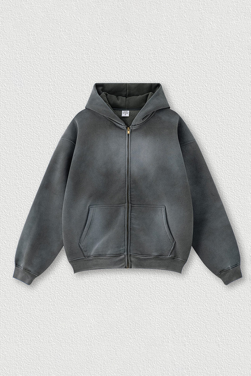 Distressed Fleece-Lined Hooded Sweatshirt