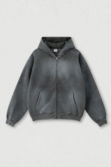 Distressed Fleece-Lined Hooded Sweatshirt