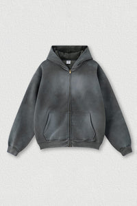 Distressed Fleece-Lined Hooded Sweatshirt