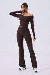 Women Off-Shoulder High-Waist Quick-Dry Yoga Set: Long Sleeve Top + Leggings
