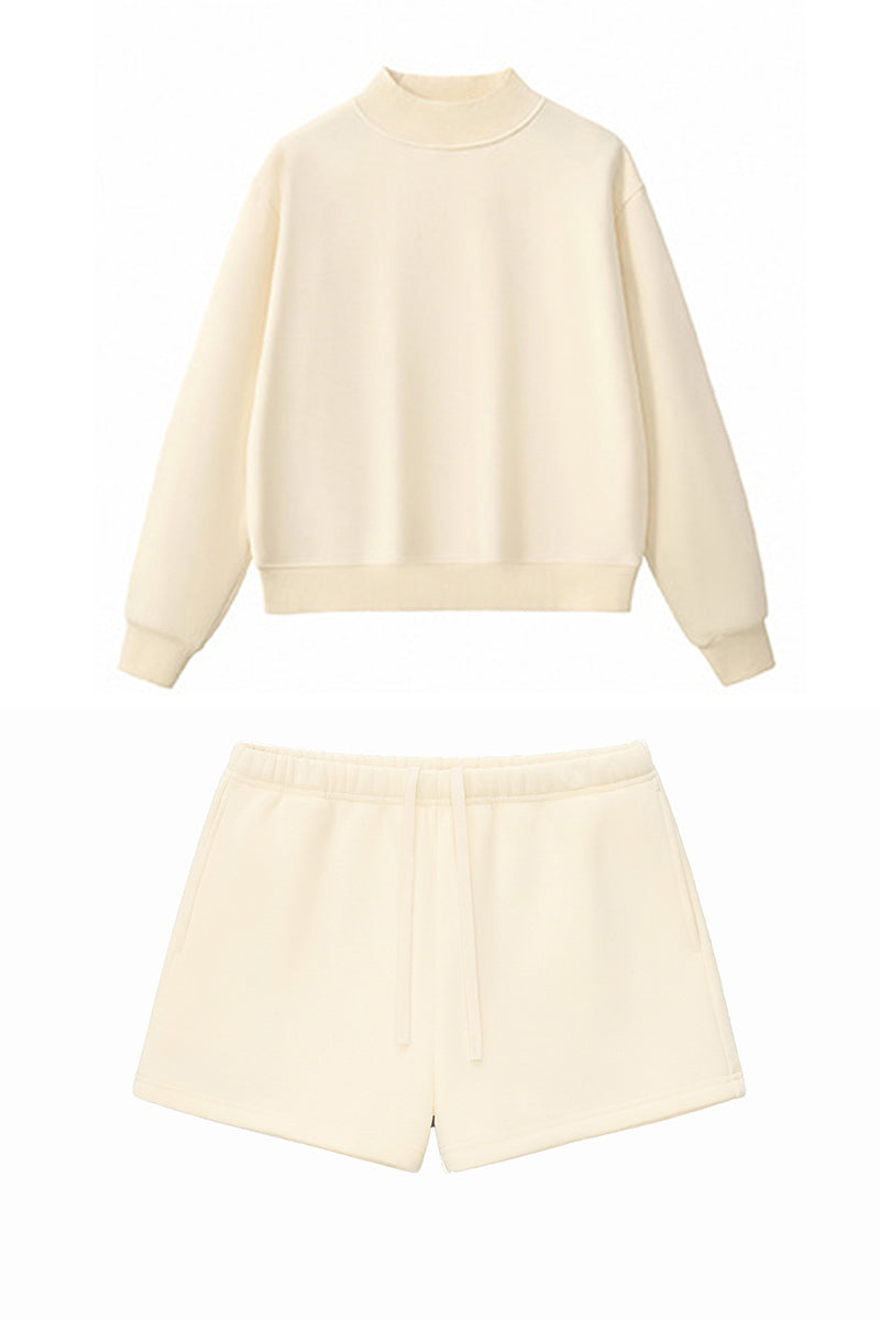 Women Loose Set- High Neck Hoodie + Shorts