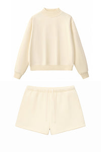 Women Loose Set:Mock Neck Sweatshirt + Shorts