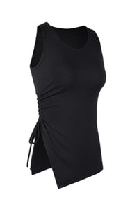 Women's Asymmetrical Ribbed Drawstring Longline Tank Top