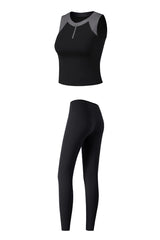 Women's Sports Sets:Half-Zip Color Block Bra And Leggings