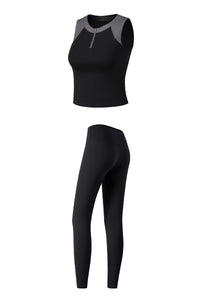 Women's Sports Sets:Half-Zip Color Block Bra And Leggings