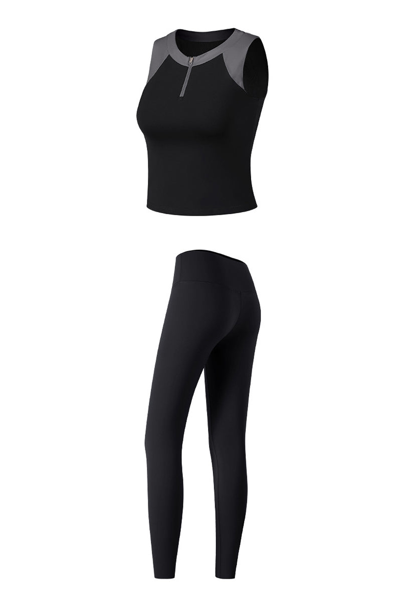 Women's Sports Sets:Half-Zip Color Block Bra And Leggings