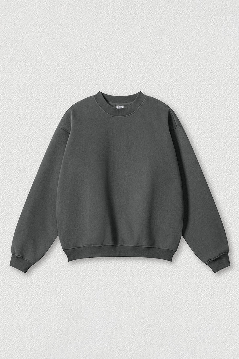 Loose fleece-lined thick round-neck sweatshirt