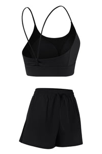 Women Sports Sets:Thin Strap Bra And  Side Pocket Shorts