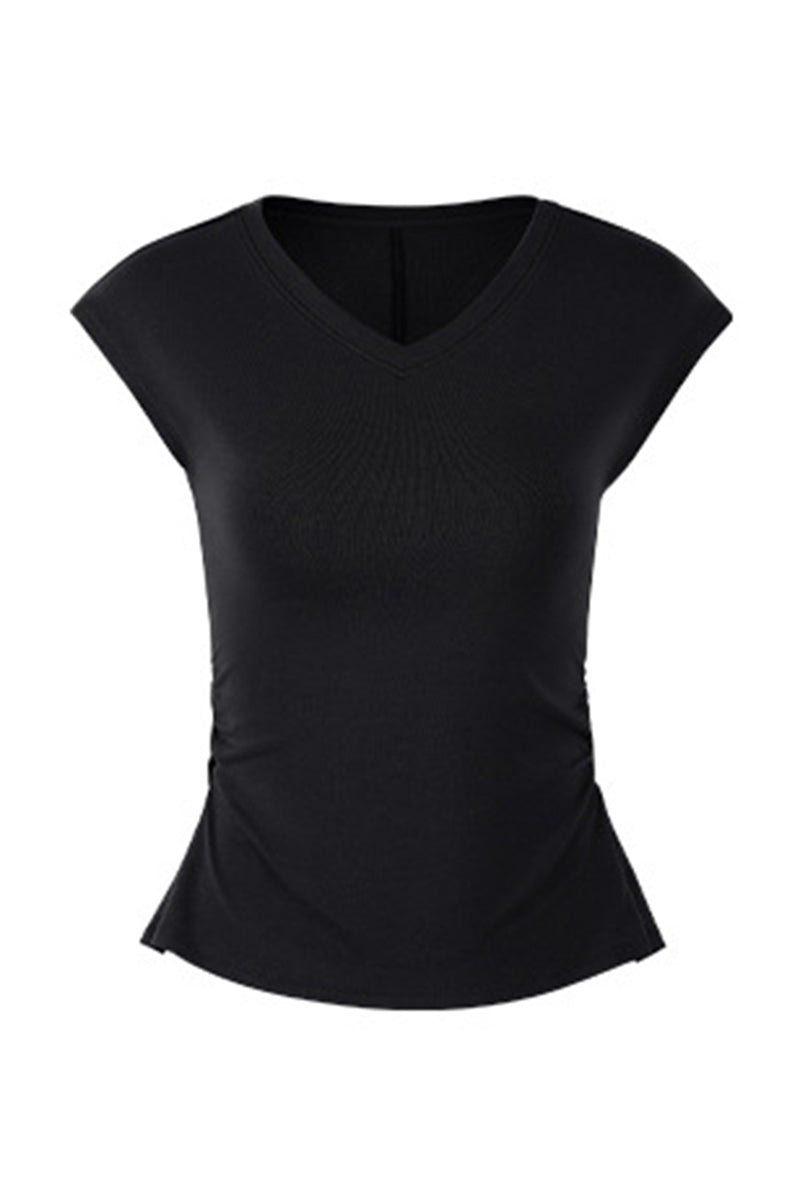 Women's Summer V-neck Pleated Sleeveless Cut Out Tank Top