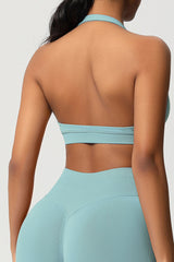 Women Halter Neck Seamless Yoga Sports Bra - Breathable Support Top