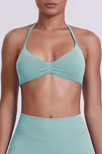 Women Halter Neck Seamless Sports Bra - Breathable Backless Yoga Top