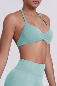Women Halter Neck Seamless Sports Bra - Breathable Backless Yoga Top