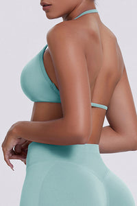 Women Halter Neck Seamless Sports Bra - Breathable Backless Yoga Top