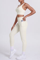 Women Cross-Back Yoga Set: High-Waisted Sculpting Leggings with Pocket + Cloud-Touch Sports Bra