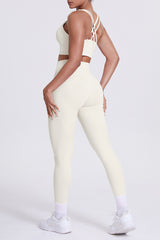 Women Cross-Back Yoga Set: High-Waisted Sculpting Leggings with Pocket + Cloud-Touch Sports Bra