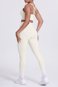Women Cross-Back Yoga Set: High-Waisted Sculpting Leggings with Pocket + Cloud-Touch Sports Bra