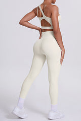 Women One-Shoulder Yoga Set: Naked-Feel High-Waisted Sculpting Leggings + Cross-Back Sports Bra
