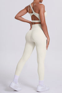 Women One-Shoulder Yoga Set: Naked-Feel High-Waisted Sculpting Leggings + Cross-Back Sports Bra