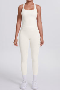Women Naked-Feel Yoga Set: High-Waisted Pocket Leggings + Square Neck Sports Bra