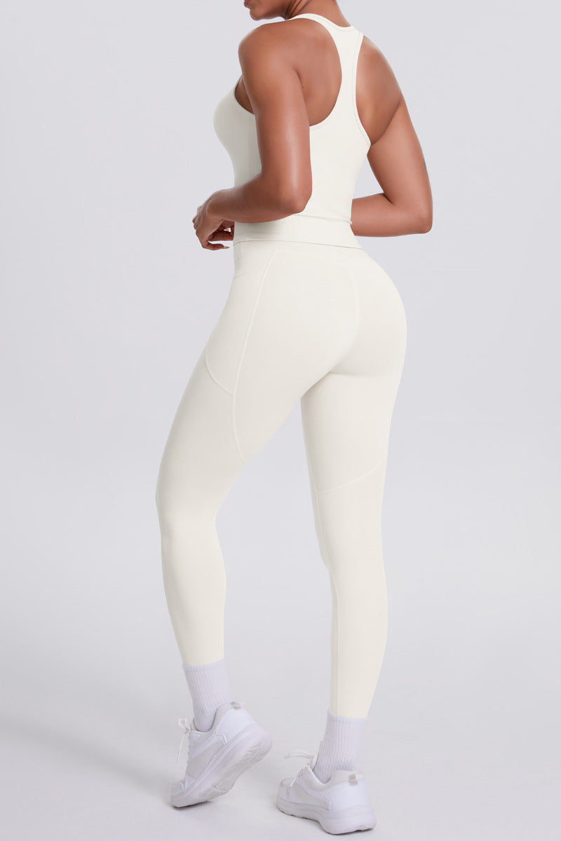 Women Naked-Feel Yoga Set: High-Waisted Pocket Leggings + Square Neck Sports Bra