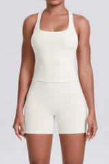 Women Naked-Feel Yoga Set: High-Waisted Sculpting Shorts + Cross-Back Sports Bra
