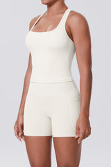 Women Naked-Feel Yoga Set: High-Waisted Sculpting Shorts + Cross-Back Sports Bra