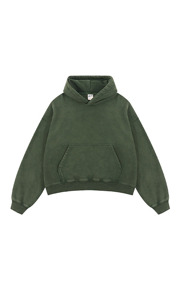 Unisex Boxy Fleece Hoodie: Distressed Vintage Short Wide Fit