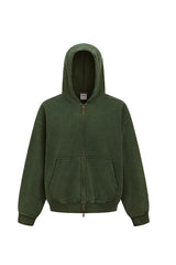 Unisex Fleece Boxy Zip Hoodie: Short Fit Wax Wash Retro Design