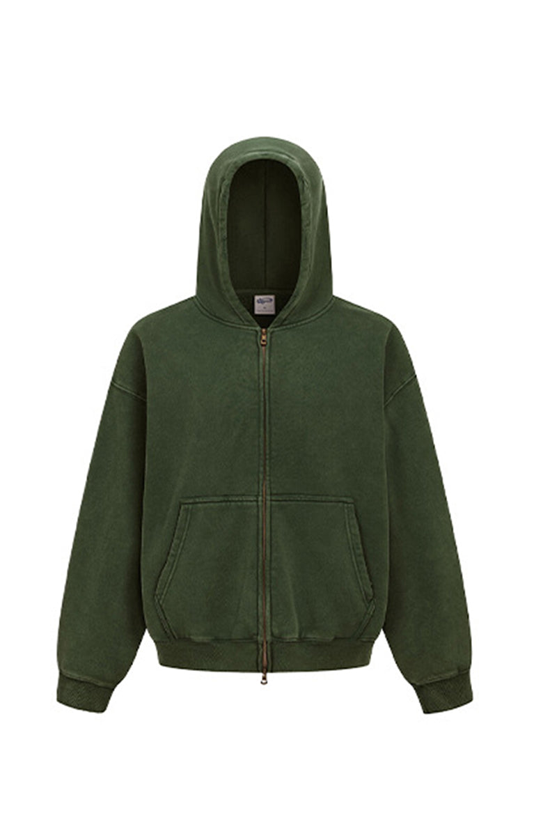 Unisex Fleece Boxy Zip Hoodie: Short Fit Wax Wash Retro Design