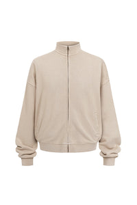 Men/Women Vintage Washed Zip-up Sweatshirt - Pure Cotton Terry Stand-up Collar