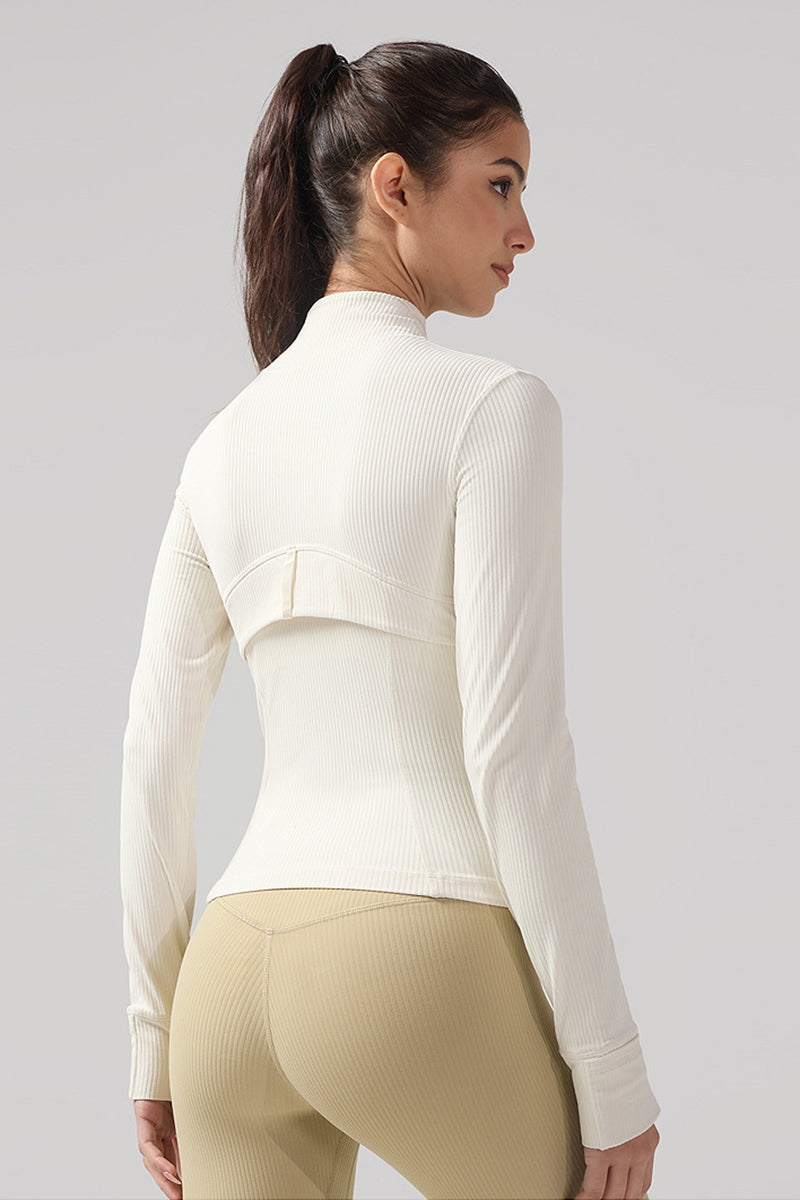 Women Ribbed Zip-Up High-Stretch Quick-Dry Fitness Jacket