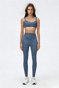 Women's Summer Denim Printed Sets:V-neck Bra And Leggings