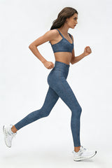 Women's Summer Denim Printed Sets:V-neck Bra And Leggings