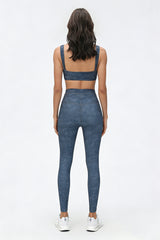 Women's Summer Denim Printed Sets:V-neck Bra And Leggings