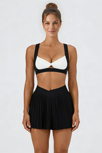 Women's Tennis Athletic Color Block Sets:Twist Front Bra & Skirt