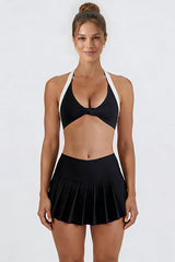 Women's Color Block Sets:Halter Twist-Front Bra & Skirts