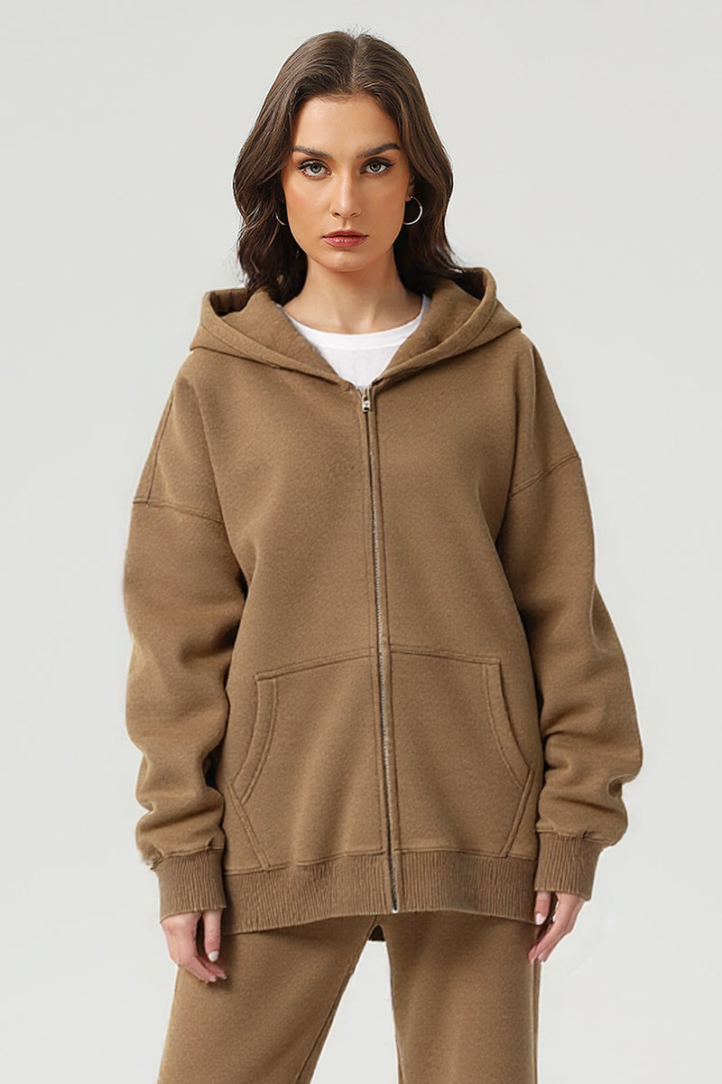 Unisex Washed Fleece Double-Zip Hooded Jacket
