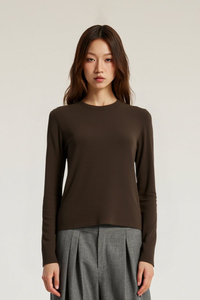 Women Tencel? Wool Relaxed Fit Long Sleeve Basic T-Shirt