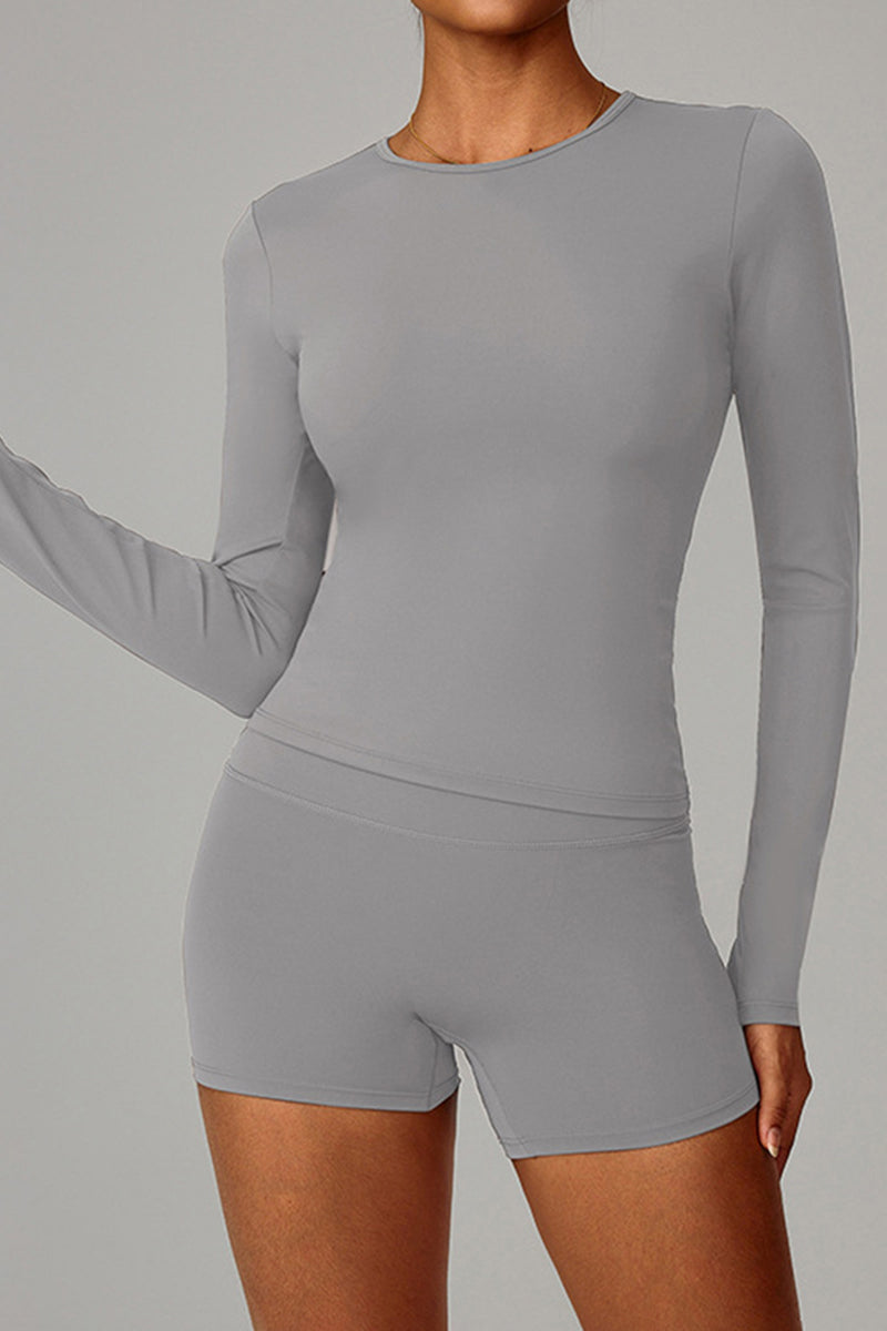 Women Brushed Round Neck Slim Fit Workout Long Sleeve Top