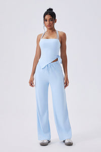 Women Square-Neck Cross-Back Yoga Set: Adjustable Sports Bra + Wide-Leg Pants
