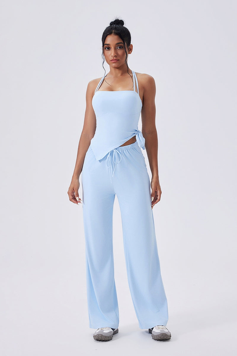 Women Square-Neck Cross-Back Yoga Set: Adjustable Sports Bra + Wide-Leg Pants