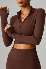 Women Zippered Slim Fit Running Yoga Long Sleeve Jacket