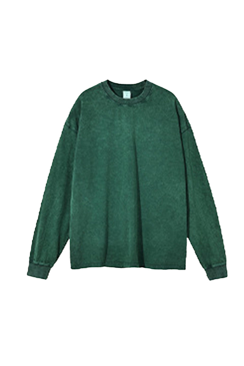 Unisex Retro Washed Long Sleeve Tee: Snow Wash Vintage Cotton Design