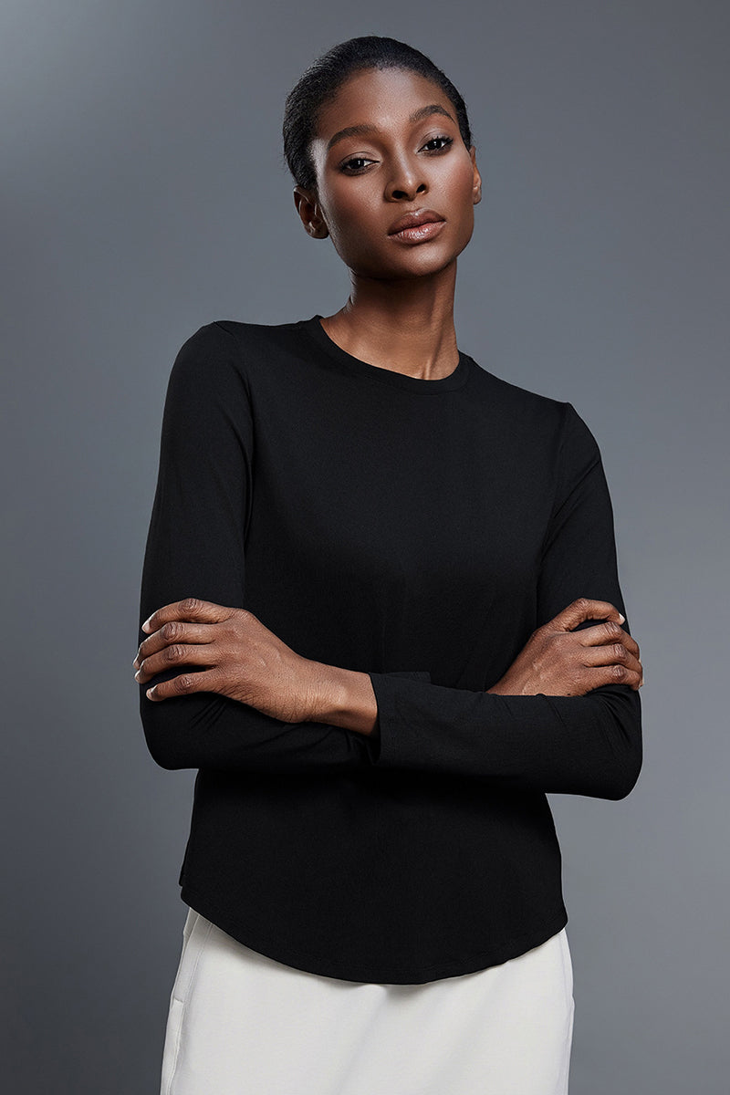 Women Relaxed-Fit Round-Neck Quick-Dry Yoga Workout Long Sleeve Top