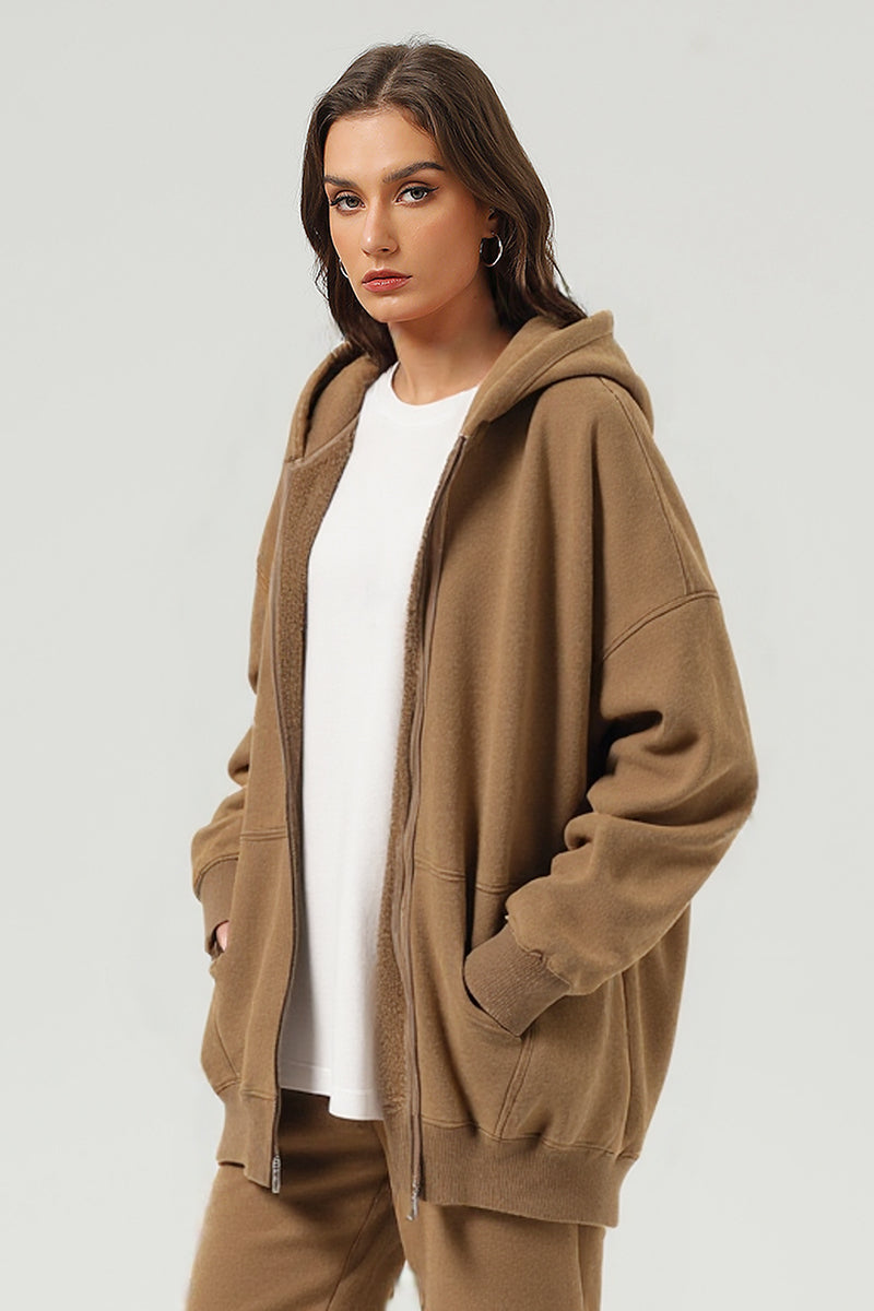 Unisex Washed Fleece Double-Zip Hooded Jacket